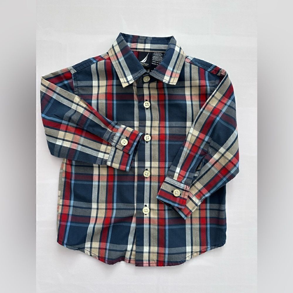 Nautica Polo Shirt Boys Plaid Button Up Baby 12 months